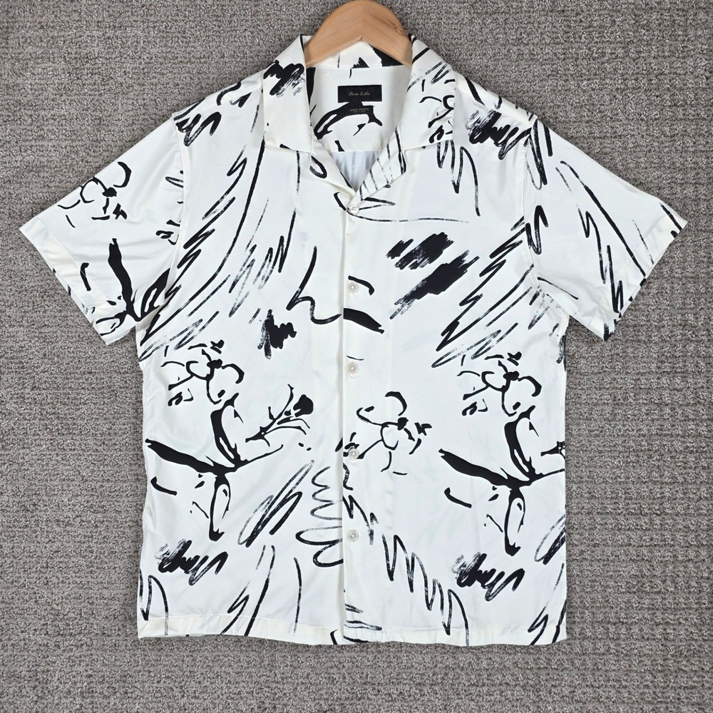 Porter & Ash Kinetic Stretch Mens Medium White Black Abstract Short Sleeve Shirt